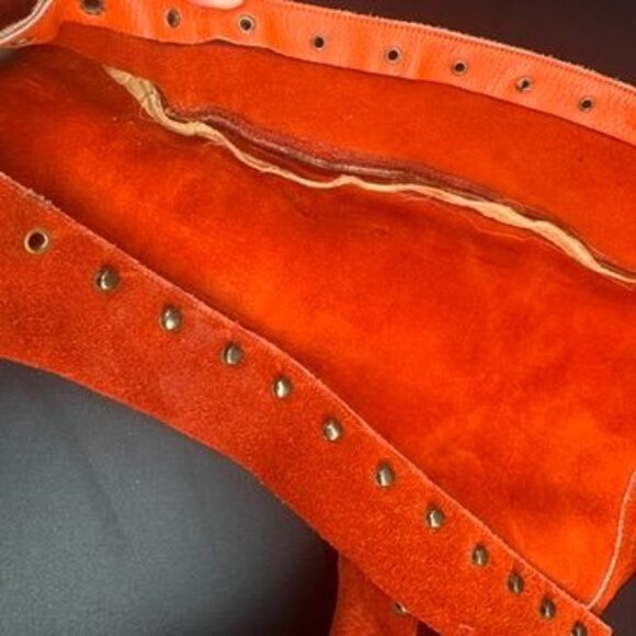 Vintage 60s Go Go Orange Side Lace Up Boots 7 - 7.5 Women's Suede - Picture 15 of 16